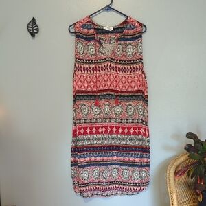 Beach Lunch Lounge Floral Mandala Knee Length Dress Patriotic Red White Blue XL